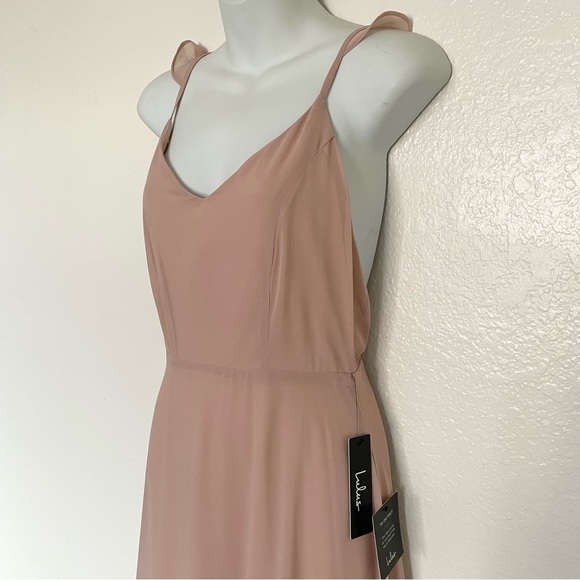 NWT Lulu’s Meteoric Rise Blush Maxi Dress Spaghetti Strap Ruffle Pink Plunging S - Picture 9 of 17